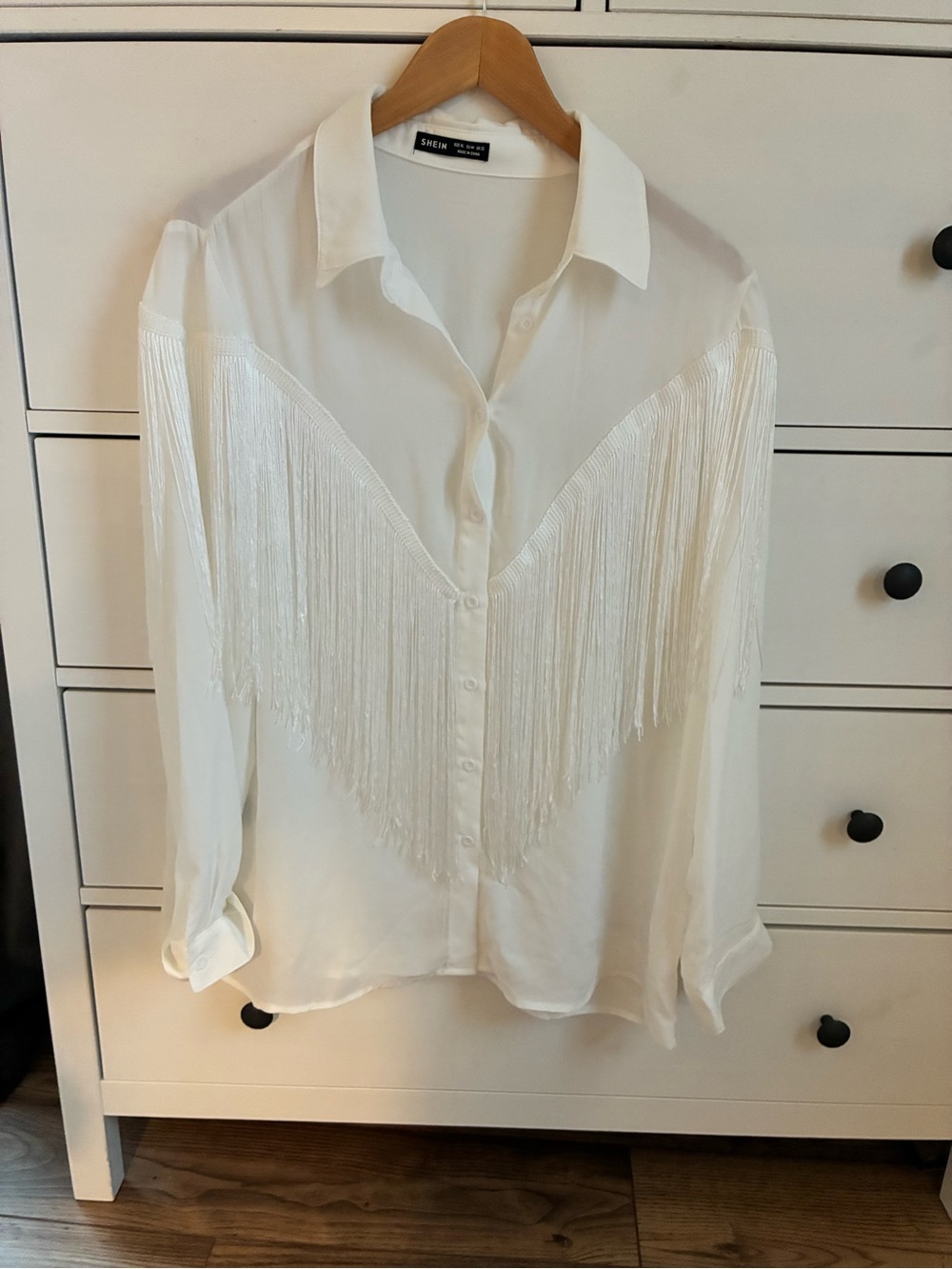 SHEIN White Fringe Button-Down Shirt